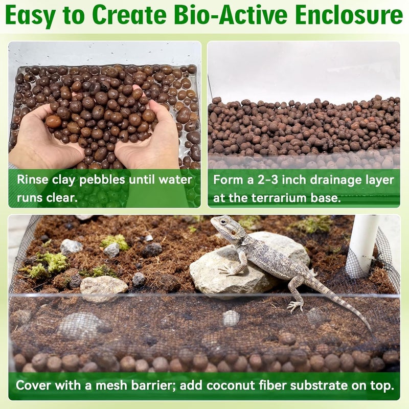 Halatool Reptile Substrate 4QT Leca Balls Terrarium Bedding Organic Hydroton Clay Pebbles Bioactive Drainage Layer for Terrariums & Vivariums Leopard Gecko Tortoise Frog Lizard Ball Python - Image 5